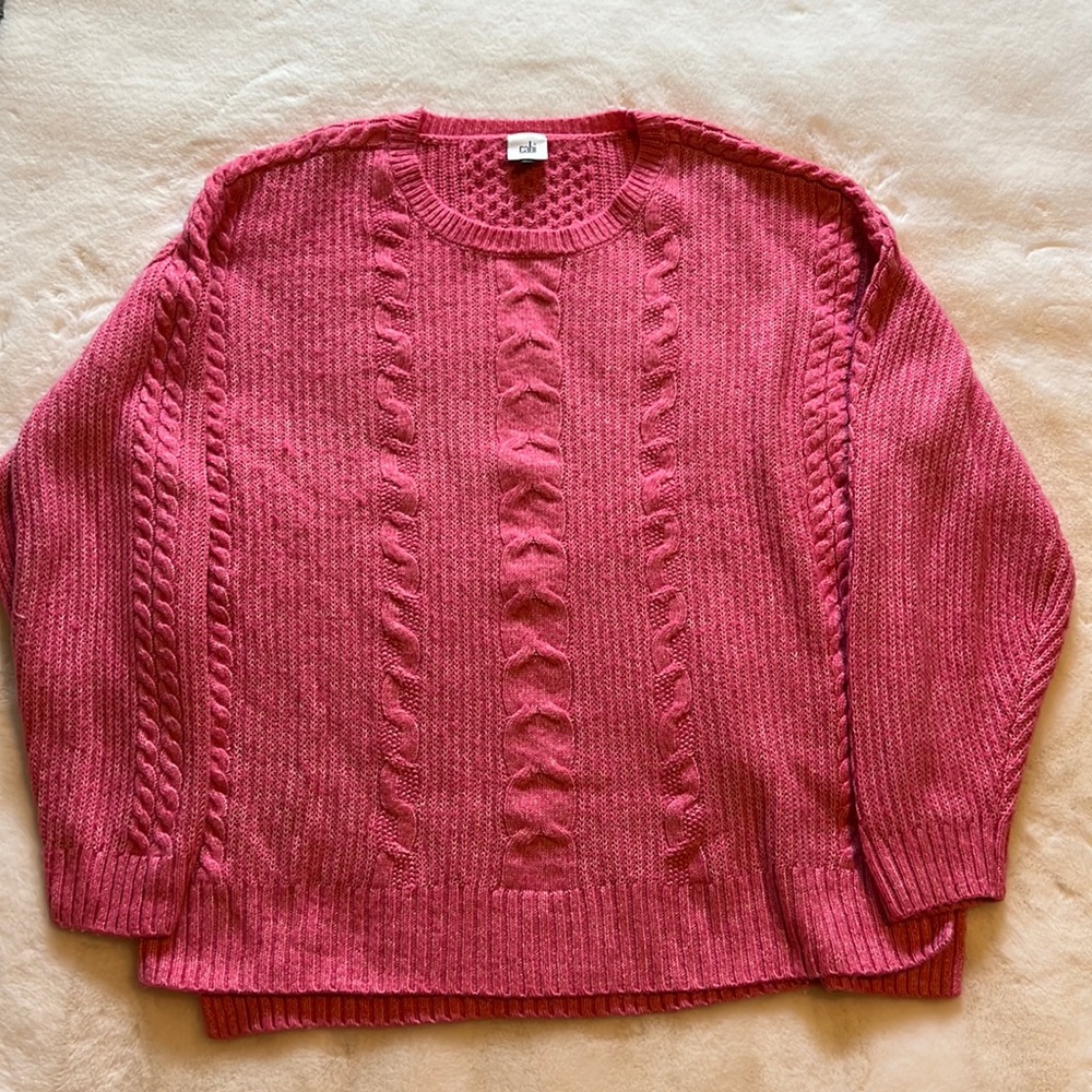 Cabi Bright Pink Cable Knit Sweater XL